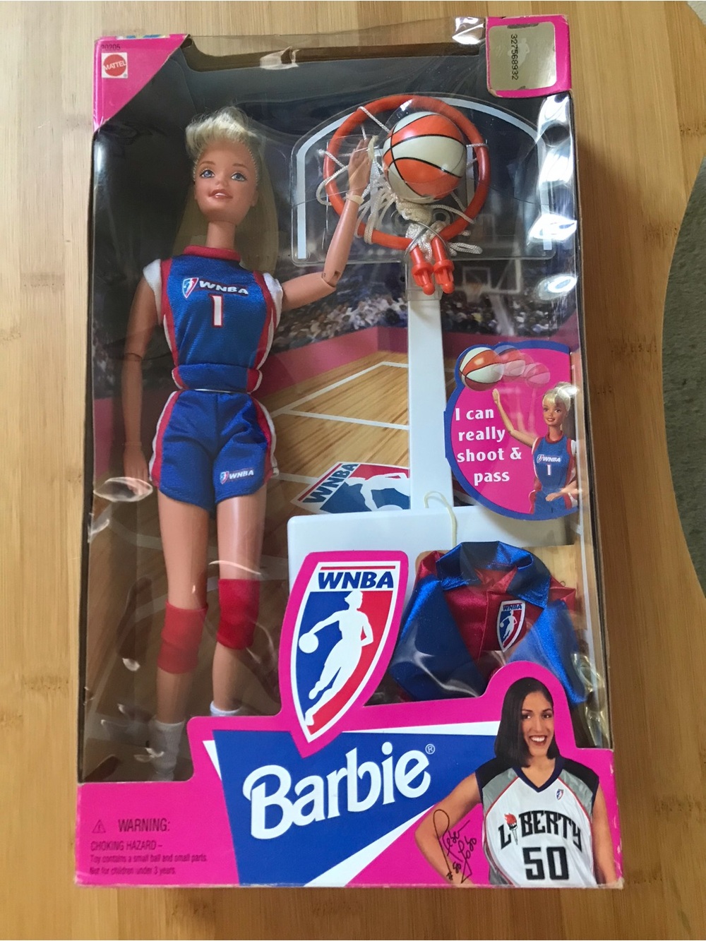 1998 Barbie WNBA Doll in Blue and Red Team Uniform with Hoop